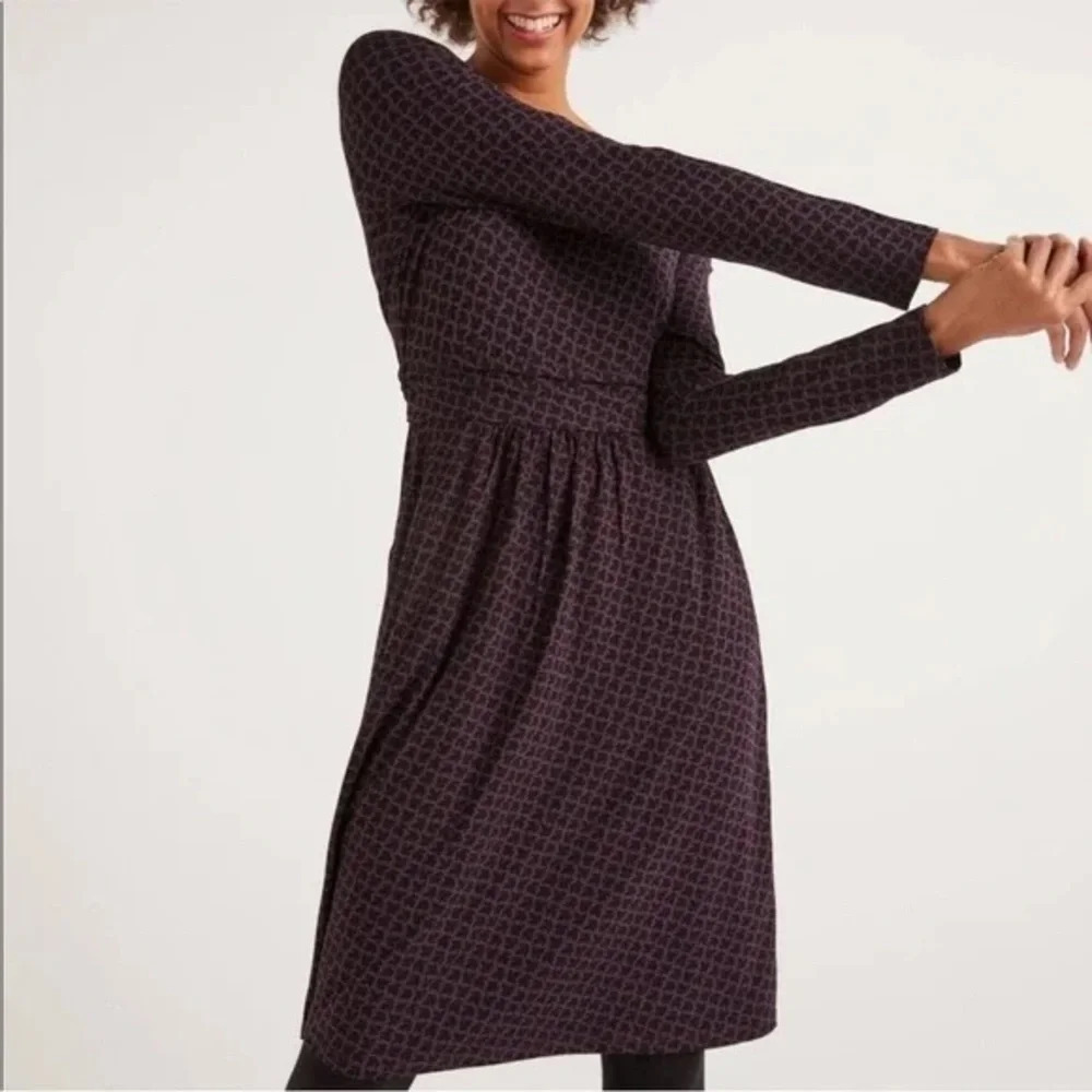 Boden Dark Romantic Whimsigoth Fairy Abigail Jersey Knit Leaf Print Midi Dress